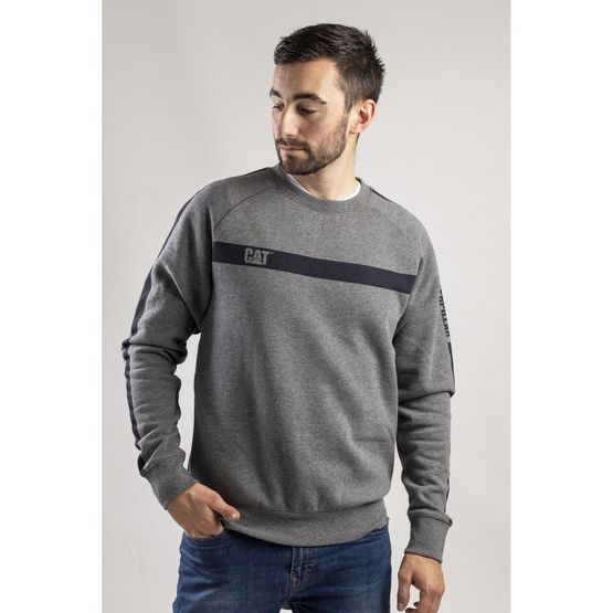 Caterpillar Icon Stripe Crew Neck Sweater in Dark Heather