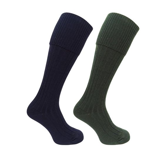 Hoggs of Fife 1902 Plain Turnover Top Stockings in Dark Olive/Navy (Twin Pack)