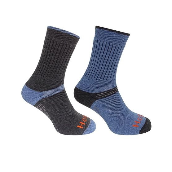 Hoggs of Fife 1905 Tech Active Socks in Charcoal/Denim (Twin Pack)