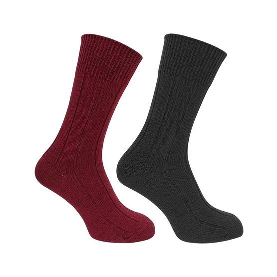 Hoggs of Fife 1906 Brogue Merino Country Socks in Burgundy/Green (Twin Pack)
