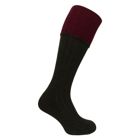 Hoggs of Fife Contrast Turnover Top Socks in Dark Green/Burgundy (1 pack)
