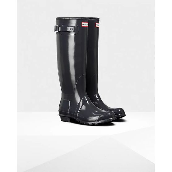 Hunter Original Tall Gloss Wellington Boots in Slate Grey