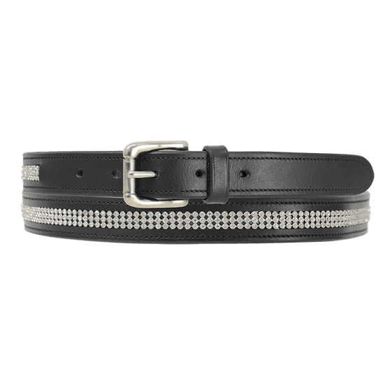 Hy Crystal Diamante Leather Belt - Black - Silver Diamante - 90cm
