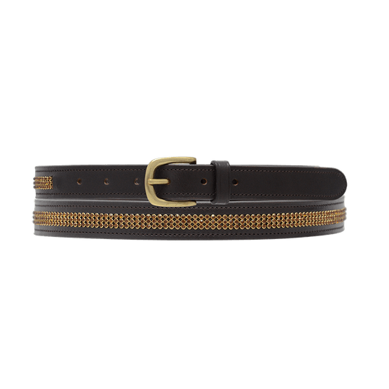 Hy Crystal Diamante Leather Belt - Brown - Gold Diamante