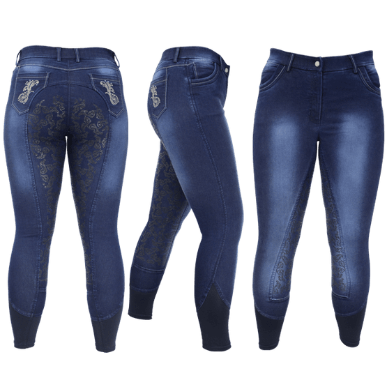HyPERFORMANCE Cheltenham Denim Look Ladies Breeches - Washed Denim