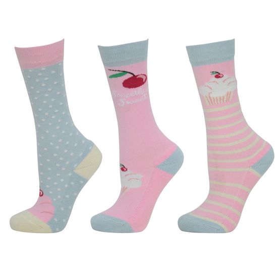 HyFASHION Cupcake Socks (Pack of 3) Blue Tint/Pink Icing - Child 10-3