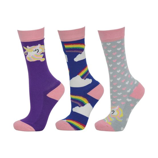 HyFASHION Unicorn Socks (Pack of 3) - Pink/Grey/Purple