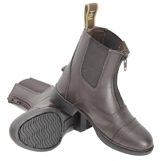HyLAND York Synthetic Combi Leather Zip Children's Jodhpur Boots - Brown