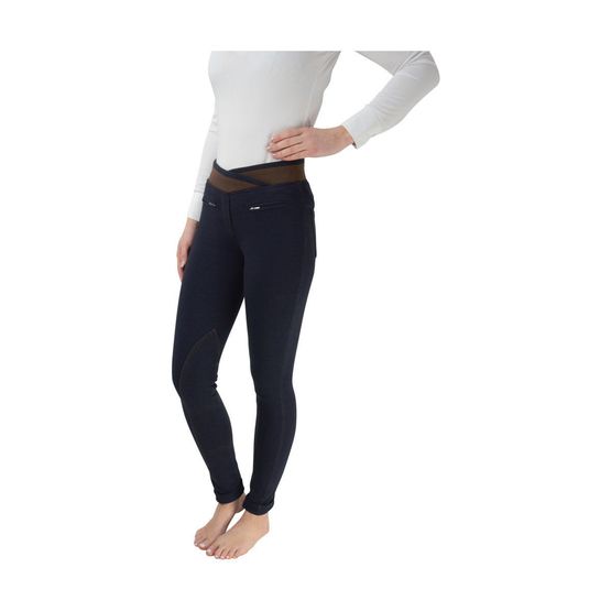 HyPERFORMANCE Brixton Elasticated Ladies Jodhpurs - Navy/Chocolate Brown