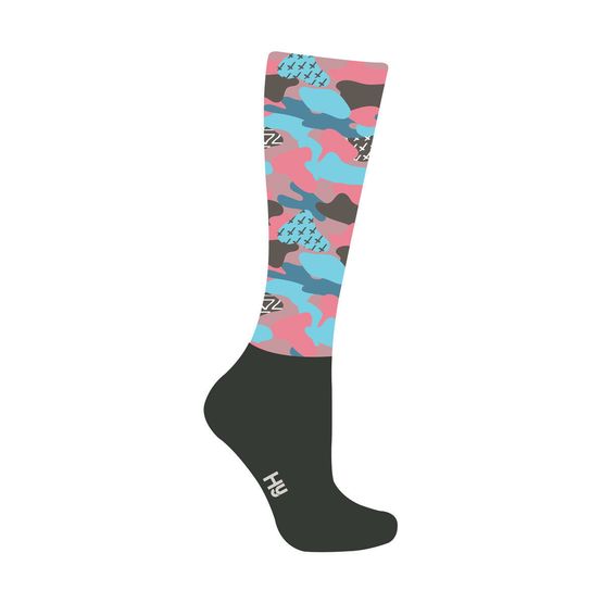 HyFASHION Pretty Camo Pattern Riding Socks - Blue/Pink/Grey/Black - Adult 4-8