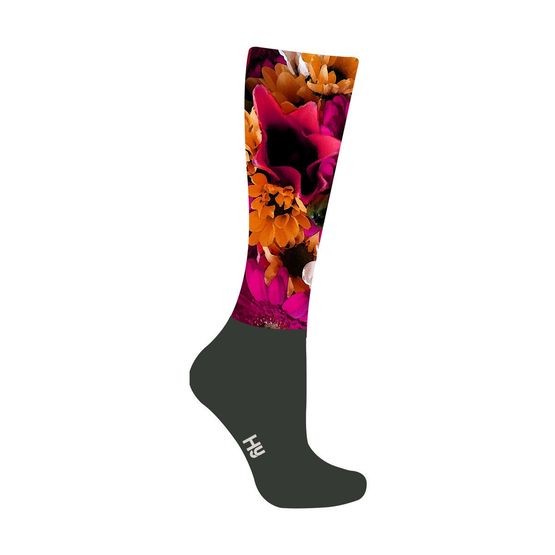 HyFASHION Flower Garden Pattern Riding Socks - Flower Print/Black - Adult 4-8
