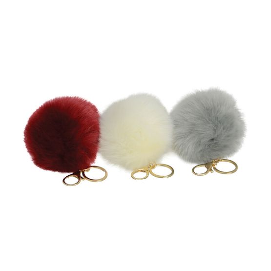 Green House Fluffy Pom Pom Key Ring - Ivory