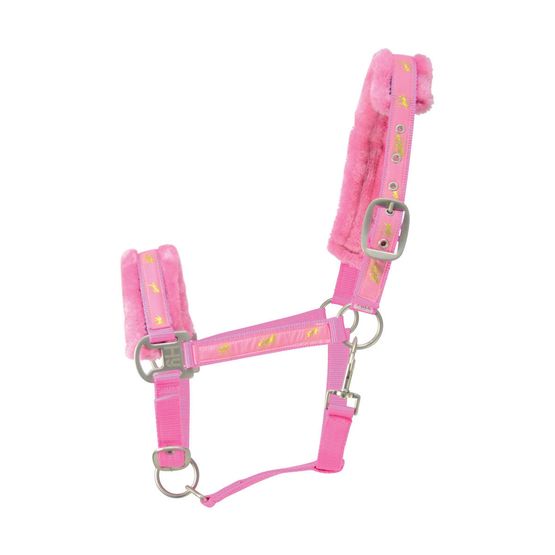 Hy Horse Print Faux Fur Padded Head Collar - Pink