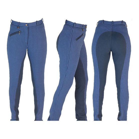 HyPERFORMANCE Rio Ladies Jodhpurs - Purple/Navy Check/Navy Seat