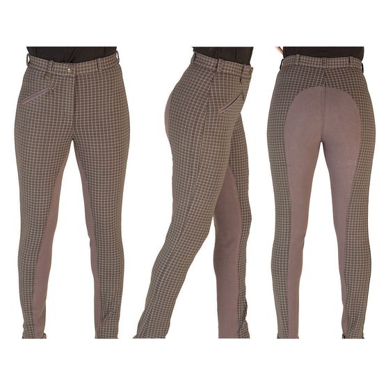 HyPERFORMANCE Rio Ladies Jodhpurs - Dark Brown/Toffee Check/Brown Seat