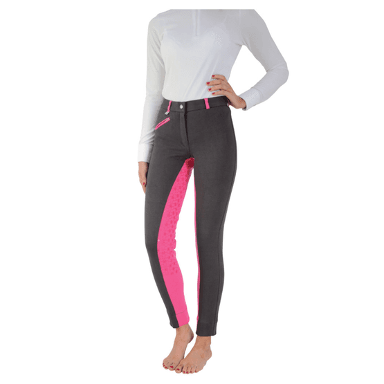 HyPERFORMANCE Saxby Silicone Jodhpurs - Anthracite Grey/Cerise Pink