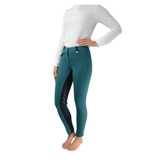 HyPERFORMANCE Saxby Silicone Jodhpurs - Peacock Green/Marine Navy