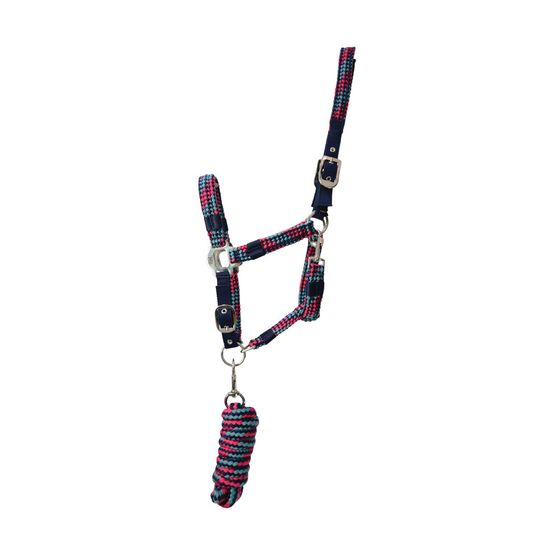 Hy Multicolour Adjustable Head Collar with Rope - Navy/Raspberry/Sea Blue