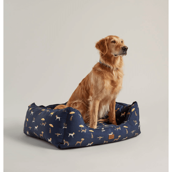 Joules Dog Print Box Bed - Navy