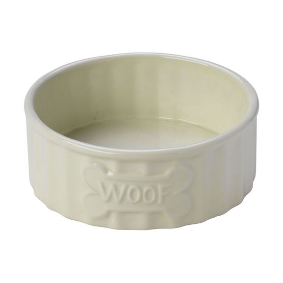 House of Paws Woof Bone Dog Bowl - Cream