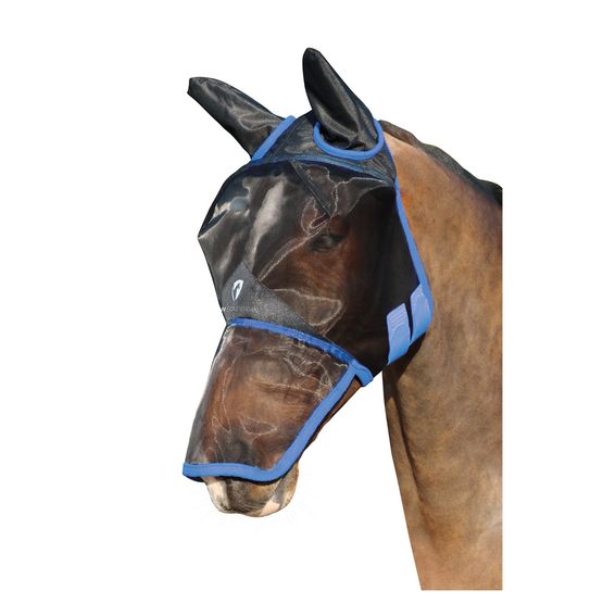 Hy Equestrian Mesh Full Mask with Ears and Nose - Black/Palace Blue