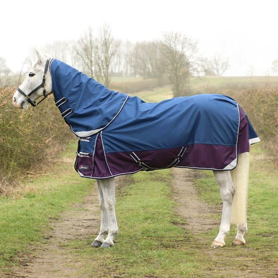 DefenceX System 0 Turnout Rug with Detachable Neck Cover - Navy/Purple