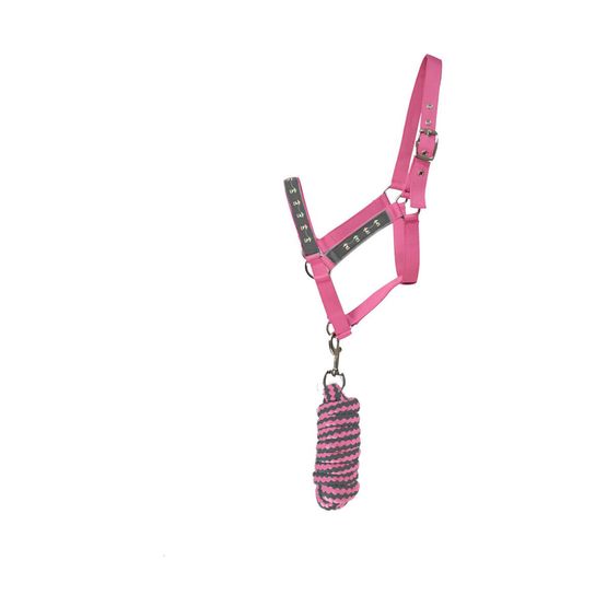 Hy Equestrian Merry Go Round Head Collar and Lead Rope - Grey/Pink