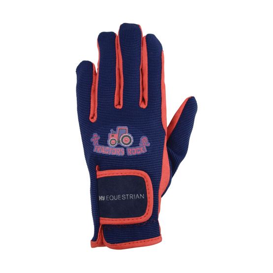 Hy Equestrian Child's 'Tractors Rock' Riding Gloves - Navy/Red
