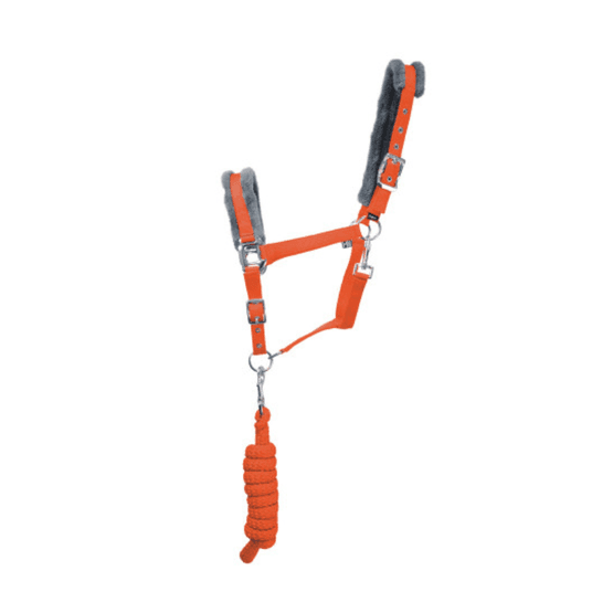 Hy Sport Active Head Collar &amp; Lead Rope - Terracotta Orange/Grey