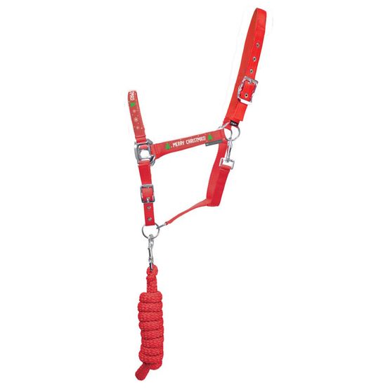 Hy Equestrian Christmas Merry Christmas Head Collar &amp; Lead Rope - Red