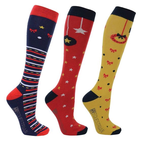 Hy Equestrian - Christmas Decorations Socks (Pack of 3) - Adult 4-8