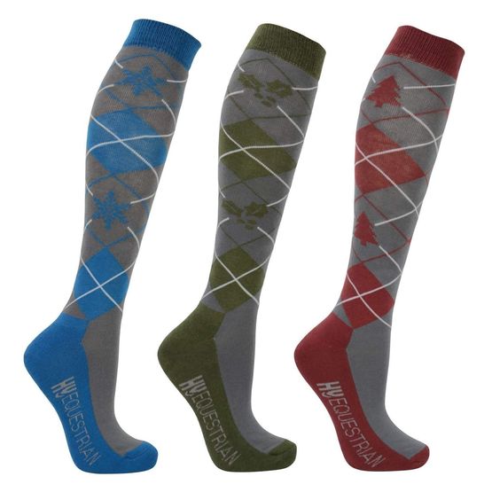 Hy Equestrian - Christmas Argyle Socks (Pack of 3) - Adult 4-8
