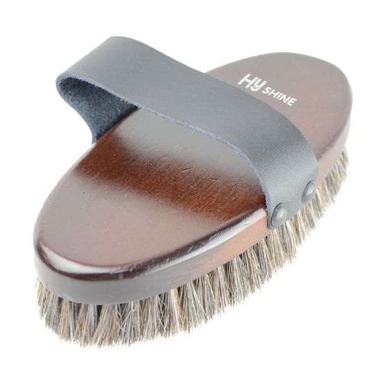 HySHINE Deluxe Horse Hair Wooden Body Brush - Dark Brown - Large