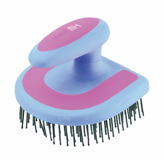HySHINE Horseshoe Mane Brush - Blue/Pink - 11 x 11cm